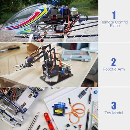 Sg90 9g Micro Servo Motor for Arduino RC Car Robot Boat Plane 3Pcs | Mini, Small, 9 Gram, Metal Gear, Digital, 180 Degree, Steering Servos for Rc Airplane Helicopter Robotic Arm Diy