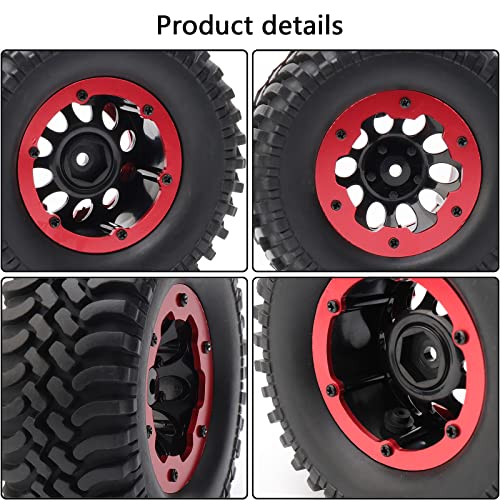 4-Pack 1.9 Inch Tires and Wheel Rims OD 100mm Off Road Rubber Tyre & Plastic 10-Holes Beadlock Rim 12mm Hex Hub for 1/10 RC Crawler Truck, Red