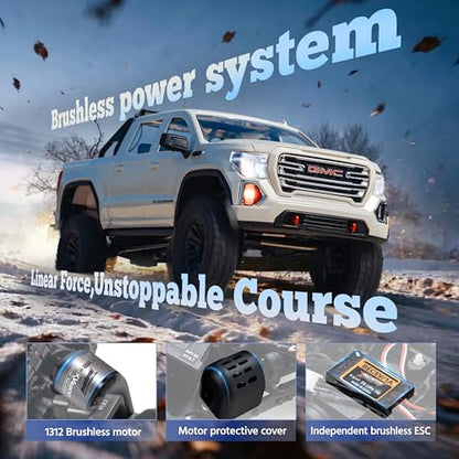 FMS FCX18S GMC Sierra S 1500 RC Crawler, 1/18 Brushless RC Truck 4WD Offroad, Official Licensed GMC Pickup with 2-Speed Transmission, Portal Axles, Metal Gears, ABS Hard Shell, RTR RC Car for Adults