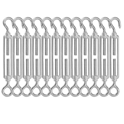 12PCS M6 Hook and Eye Stainless Steel Turnbuckle for Shade Sai | Corrosion-Resistant,Easy Installation,Heavy Duty,for Cable Tent Sun Shade,Garden Decor - size: M6-12PCS-OC