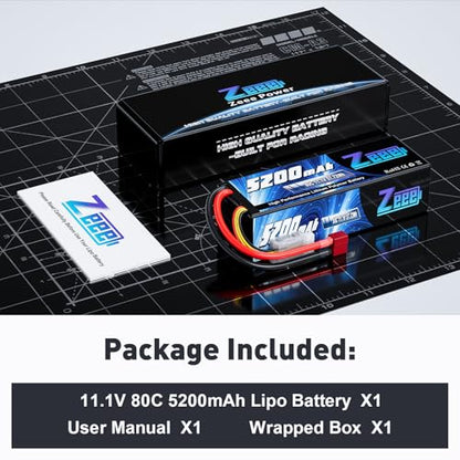 Zeee 3S Lipo Battery 5200mAh 11.1V 80C RC Battery Hard Case with T Connector for RC Car Boat Truck Helicopter Airplane Racing Models
