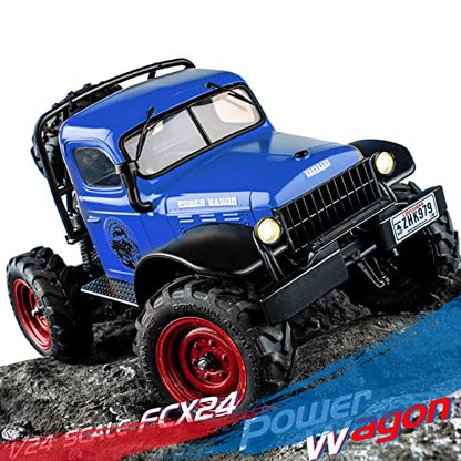 FMS FCX24S Power Wagon S 1/24 RC Crawler, Brushed 4x4 RTR Rock Crawler with Portal axle, 2-Speed Transmission, PC Hard Body – RC Car for Adults and Gift - color: Blue