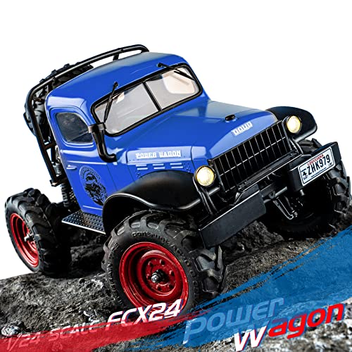 FMS FCX24S Power Wagon S 1/24 RC Crawler, Brushed 4x4 RTR Rock Crawler with Portal axle, 2-Speed Transmission, PC Hard Body – RC Car for Adults and Gift - color: Blue