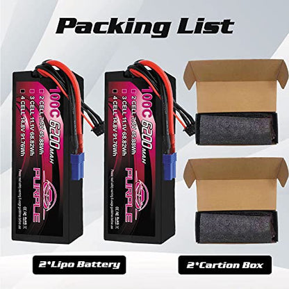 CNHL Purple Series 6200mAh 4S LiPo 14.8V 100C EC5 Plug Hard Case(2 Packs) | Premium hardcase RC battery built for RC car racing, trucks, truggies, buggies, tanks, and remote control boat models.