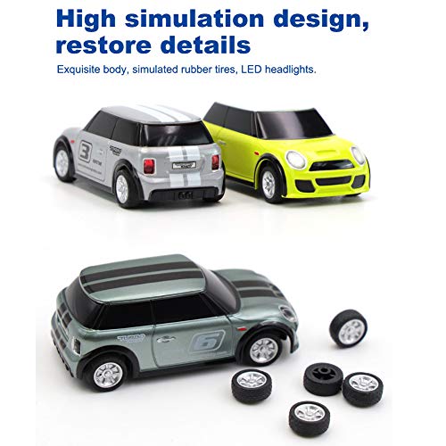 Turbo Racing 1:76 Mini Car, Radio Remote Control Micro Car, Racing Experience Car with 2 Replaceable Body Shell, Anti-Stress Desk RC Car for Gift (Green)