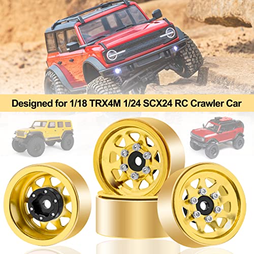 OGRC 1.0 RC Wheel Rims with Brass Rings Deep Dish Wheel Rims 1.0 Beadlock Wheels for 1/18 TRX4M 1/24 SCX24 C10 JLU Deadbolt Gladiator Bronco Crawler Car (Yellow) - color: Yellow