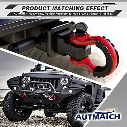 AUTMATCH 3/4" D Ring Shackles (2-Pack) - 41,887 lbs Break Strength | Clevis Shackle with 7/8" Pin & Isolator Washer Kit for Tow Strap, Winch, Towing & Off-Road Vehicle Recovery, Red & Black - color: Red & Black