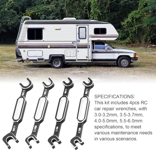4PCS RC Car Wrenches Turnbuckle Nut Ball Joint Remover Aluminum Alloy RC Maintenance Spanner 3.0‑6.0mm (Black) - color: Black