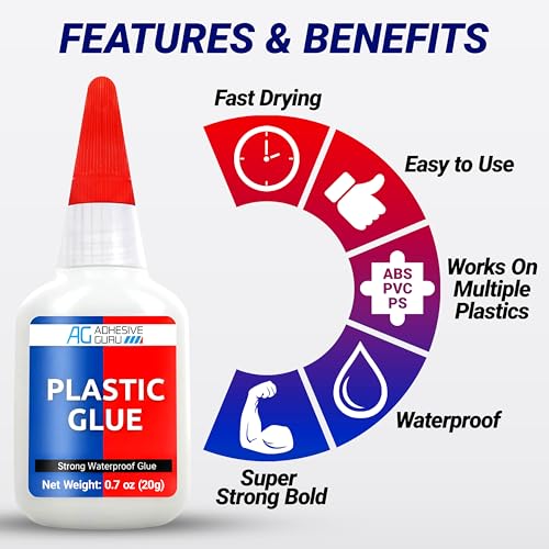 Adhesive Guru Plastic Glue (0.7 oz) Ultra Strong Super Glue for Repairs, Waterproof Adhesive for Plastic Bonding Models, DIY Crafts, Toys, PVC, ABS, 3D Printings and More - 1 Pack - size: 1 Pack, style: Plastic Glue