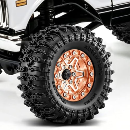 1.3" Pre-Assembled Beadlock Wheels and Tires 64mm (2.52in) for SCX24 TRX4M 1/18 1/24 RC Crawlers – Aluminum Rims, Rubber Tires with Foam Inserts, Easy-Install Upgrade Parts (Gold) - color: Gold 311