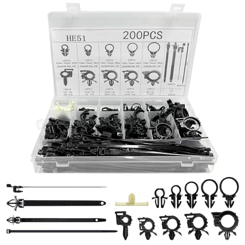 200 PCS Car Wire Loom Routing Clips, 15 Sizes Push Mount Cable Tie Auto Nylon Harness Clips Assortment, Self Locking Harness Routing Clip Replacement Parts for Most Vehicles