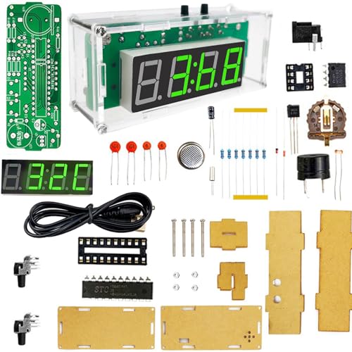 DIY Digital Kit, Soldering Practice Electronics Alarm Clock Soldering Project, Transparent Case, with PCB, Digital Display, with Adjustable Brightness for Beginners & STEM Learning - color: Diy Digital Kit
