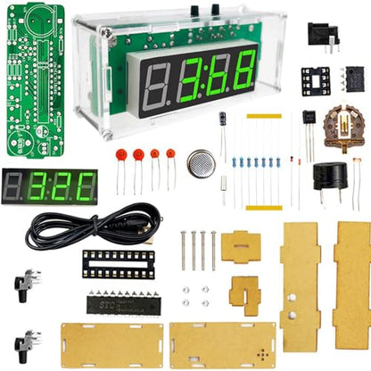 DIY Digital Kit, Soldering Practice Electronics Alarm Clock Soldering Project, Transparent Case, with PCB, Digital Display, with Adjustable Brightness for Beginners & STEM Learning - color: Diy Digital Kit