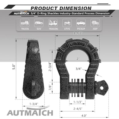 AUTMATCH D Ring Shackles 3/4" Mega Shackle (2 Pack) 68,000Ibs Break Strength - Heavy Duty Clevis Shackles 7/8" Screw Pin & Isolator Washer for Tow Strap Winch Off Road Vehicle Recovery, Grainstone - color: Grainstone
