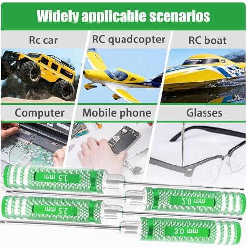 RC Hex Driver Set 1.5mm 2.0mm 2.5mm 3.0mm, Precision RC Screwdriver Tool Kit for SCX24 TRX4M TRX4 SCX10 Axial Traxxas ARRMA RC Crawler Cars - color: Green