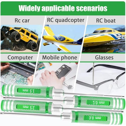 RC Hex Driver Set 1.5mm 2.0mm 2.5mm 3.0mm, Precision RC Screwdriver Tool Kit for SCX24 TRX4M TRX4 SCX10 Axial Traxxas ARRMA RC Crawler Cars - color: Green