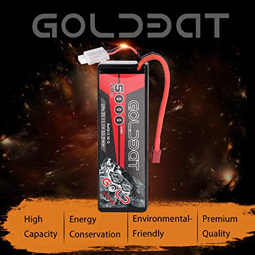 GOLDBAT 11.1V 5000mAh 3S 50C Lipo RC Battery Pack Hard Case with T Connector for E-maxx Axial RC Car Truck Buggy Truggy Hobby (2 Pack) - size: 2 PACKS
