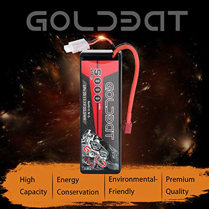 GOLDBAT 11.1V 5000mAh 3S 50C LiPo RC Battery Hard Case Pack with T Connector for Emaxx Axial RC Car Truck Buggy Truggy Vehicle - size: 1 PACK