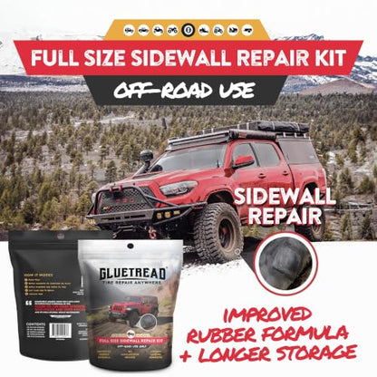 GlueTread Full-Size 4x4 Sidewall Tire Repair Kit | Sidewall Tire Patch Kit Puncture Repair Kit for Off-Road 4x4 Vehicles | Improved Rubber Formula No Accelerator Needed 10 Minutes Curing Time