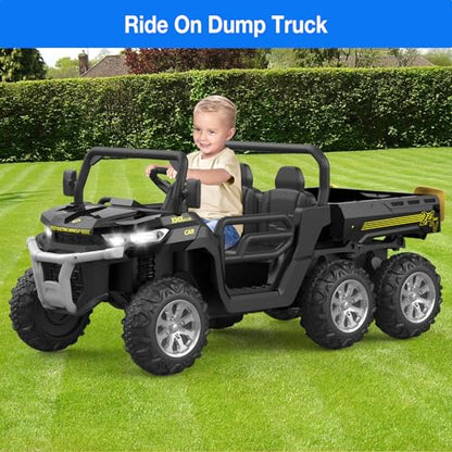 Hetoy 24V 2-Seater Ride On Dump Truck with Parent Remote Control, 4WD 6-Wheel Electric Car for Big Kids, UTV Style Dump Bed & Music Horn, ASTM/CPSIA Certified (Ages 3+) - color: Black