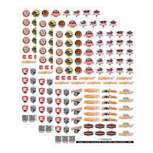 HobbyPark Pre-Cut Sponsor Decals Stickers Sheets for 1/16 1/18 1/24 Scale RC Crawler, Cars, Truck, fit TRX4M SCX24 AX24 FCX18 FCX24 Body Shell, Die Cut