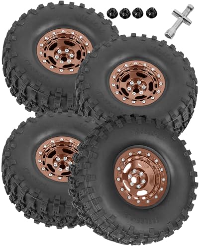 2.2in Aluminium Wheels&Wheel Rim Tires Beadlock Wheel&Wheel Hub Rim Upgrades Part for 1/10 SCX10 SCX10II SCX10III 90046 TRX4 D90.4PCS(135 * 55MM),Bronze - color: Bronze(4pcs）