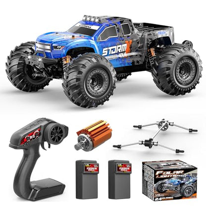 RC Cars 1:14 All Terrain Off-Road RC Truck, 4WD Fast Remote Control Car 40 KM/H, 4X4 Waterproof Monster Truck with 2×1300mAh Batteries, Metal Shocks, 6 LED Headlights, RTR RC Vehicle