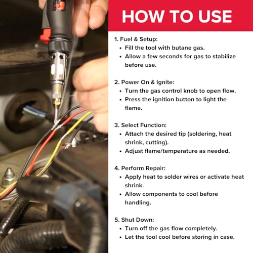 POWER PROBE Butane Soldering Kit (PPSK) [Automotive Diagnostic Car Test Tool, Easy Start Electronic Ignition, Adjustable Flame, with Multiple Tips, Black