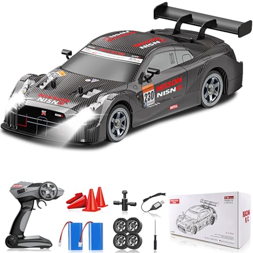 RC Drift Car 2.4GHz, 1/16 Remote Control Cars 4WD Fast Drifting Car Rechargeable RC Cars for Adults Kids Black Hobby Racing Vehicle with Lights Drifting Tire Toy for Boys - color: Black 230