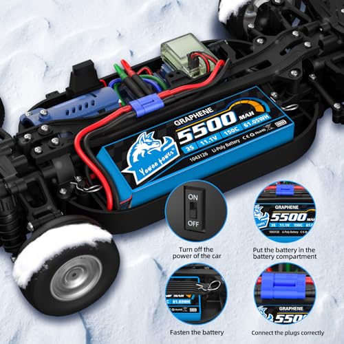 Yowoo 2 Pack 3S 11.1V 5500mAh 150C Graphene LiPo Battery EC5 | With metal plates for durability. Fits RC airplanes, helis, F450 quadcopters, cars, trucks and boats