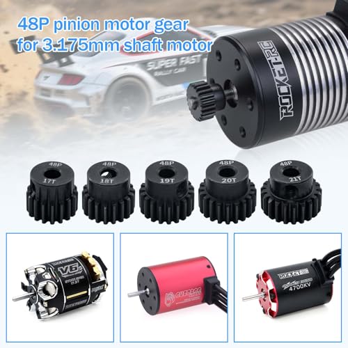 5pcs 48P Pinion Gear 17T 18T 19T 20T 21T 3.175mm Shaft Pinion Gears with Hex Key Set for Traxxas Arrma HSP HPI AXIAL Tamiya Losi 1/10 RC Car Brushless Motor - size: 17T 18T 19T 20T 21T