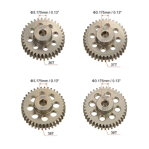 HARFINGTON 48P Hardened Pinion Motor Gear Set 4pcs 36T 37T 38T 39T Fit 1/8 inch RC Motor Shaft 48 Pitch 7075 Aluminum Gears for RC Car, with Hex Key - style: 36T 37T 38T 39T