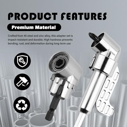 2PCS 105° Right Angle Drill Attachment & 25mm Screwdriver Bits Kit,Hex Magnetic 90 Degree Drill Attachment for Tight Space Repair,Universal Right Angle Drills Adapter