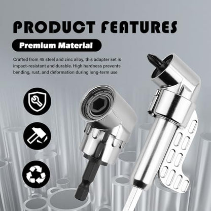 2PCS 105° Right Angle Drill Attachment & 25mm Screwdriver Bits Kit,Hex Magnetic 90 Degree Drill Attachment for Tight Space Repair,Universal Right Angle Drills Adapter