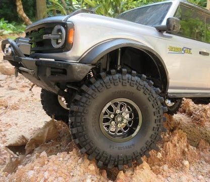 HOBBYSOUL 4pcs -10.5mm Negative Offset 1.9 Beadlock Wheels and Tires, 121mm Tall 1.9'' tyre and Rims for 1/10 RC Mud Crawler SCX10 TRX4 Gen8 Upgrades - color: Black