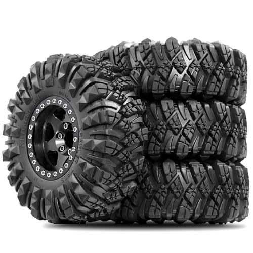 STMU Negative Offset 10.4mm 1.9 Beadlock Wheel Rims Aluminum and 1.9 RC Crawler Tires 4.33 Inch OD Foam Inserts for Traxxas TRX4 Axial SCX10 SCX10 II III RBX10 Redcat Gen 8 (Black) - color: Black