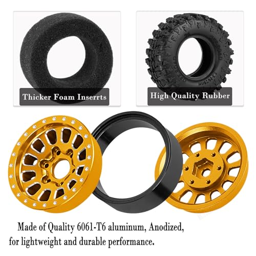 RC 1.3 Beadlock Wheel Tires Set (4PCS) for 1/24 SCX24 1/18 TRX4M RC Crawler Car,Aluminum 1.3 Inch Wheels Tires&Wheel Rims,Yellow(4PCS) - color: Yellow - (Rc Wheels Tires)