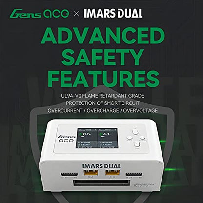 Gens Ace Lipo Battery Charger Imars Dual Smart Lipo Charger 15A AC 200W DC 600W RC Charger（White）