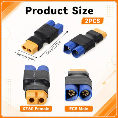 4 PCS Rc Battery Adapter Xt60 to Ec5 Adapter Xt60 Male Female Connector Kit for Rc Lipo Battery Connectors
