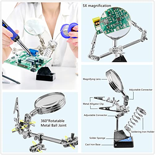 Soldering Iron Kit, 100W High-Power LCD Digital Soldering Iron, Circuit Board Repair Soldering Kit with Magnifying Glass Helping Hands, Adjustable Temperature Solder Welding Tools - color: Blue (12-in-1 Soldering Iron Kit)