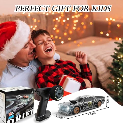 1/43 Mini RC Drift Car with Gyroscope, 2.4GHz 4WD Full Proportional High Speed Micro Hobby RC Cars with Lights Racing Tires, Fast Small Remote Control Car, Toy Model Gift for Adults Kids Boys Girls - color: Black-g