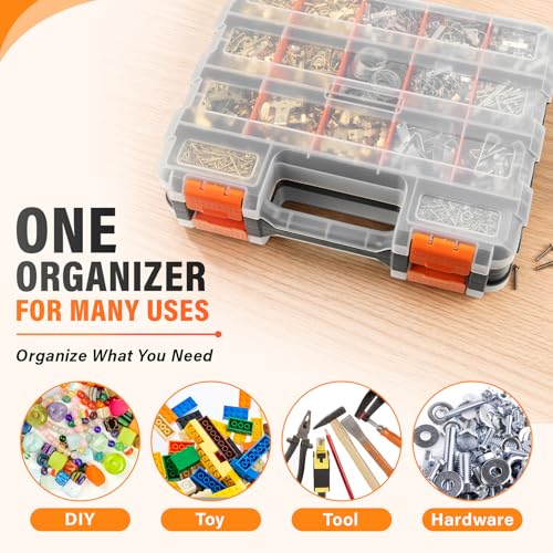 DIYSELF Screw Organizer, Double-Sided 34-Compartment Small Parts Organizer | Hardware Organizers with Adjustable Space, Clear-Lid Compartment Storage Box for Hardware, Crafts, Beads, Nuts and Bolts - size: 1 Pack