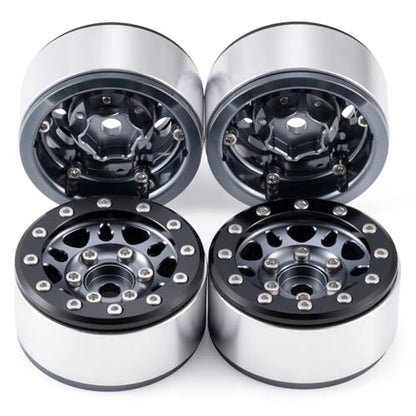RCLIONS 1.55inch Aluminium Beadlock Wheels Rims for Axial UTB18 D90 TF2 CC01 AX90069 MST JIMNY 1/10 RC Crawler Trail Truck Car Upgrade Parts (Titanium) - color: Titanium