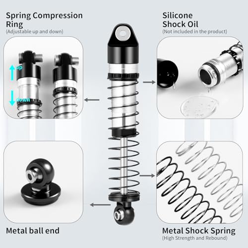 RCLIONS Aluminum 48mm Oil Shock Absorber for AXIAL SCX24 1/24th RC Crawler | Big Bore Damper RC Crawler Car Upgrade Parts - size: 48mm