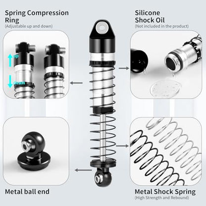 RCLIONS Aluminum 48mm Oil Shock Absorber for AXIAL SCX24 1/24th RC Crawler | Big Bore Damper RC Crawler Car Upgrade Parts - size: 48mm