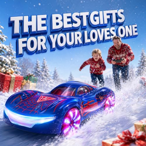 Gesture Sensing RC Stunt Car, 2.4GHz 4WD Remote Control Car for Boys 4-12 | 50 Min Play Dual Batteries, 360° Spinning Drift ,Mist Spray & LED Wheels, Birthday Gift for Kids Boys, Party Gifts, Blue-Red - color: 1-blue