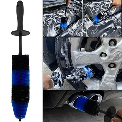 Car Wash Brush with Long Handle, Car Detailing Kit, Wheel Brush 7 Packs | Wheel Cleaner Brush, 17 In Long Wheel Brush, Soft Cleaning Tire Brush, 5 Car Detailing Brush Set (Black & Blue) - color: Blue