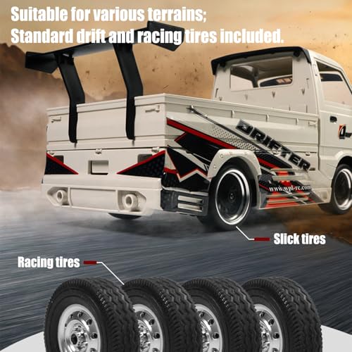 WPL D-14S RC Kei Truck, 1:10 Scale Suzuki Carry Kei Drift Truck- Brushless 4000KV Motor, 25km/h, Swappable Drift/Racing Tires, LED Lights, RTR RC Drift Truck for Hobbyists