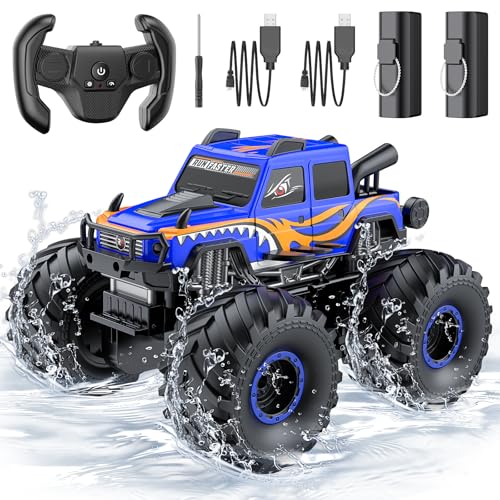WayEee Amphibious Remote Control Car All Terrain RC Monster Truck Toys/Blue | waterproof 4X4 monster truck off-road vehicles 2.4GHz remote control 1/18 Scale rc car toy for kids 6+ boys girls gifts - color: Blue