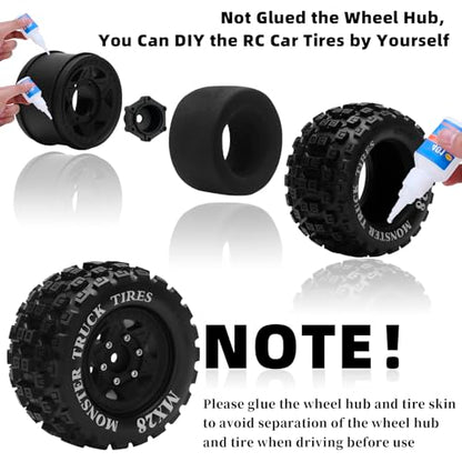 MX28 F/R 2.8" RC Car Tires with 12mm/14mm Hex Adapter RC Wheels and Tires Set 1/10 Scale RC Truck Tires for Arrma Big Rock Granite Traxxas Rustler Stampede VORTEKS 3S 4PCS (Style B) - Black - color: Black
